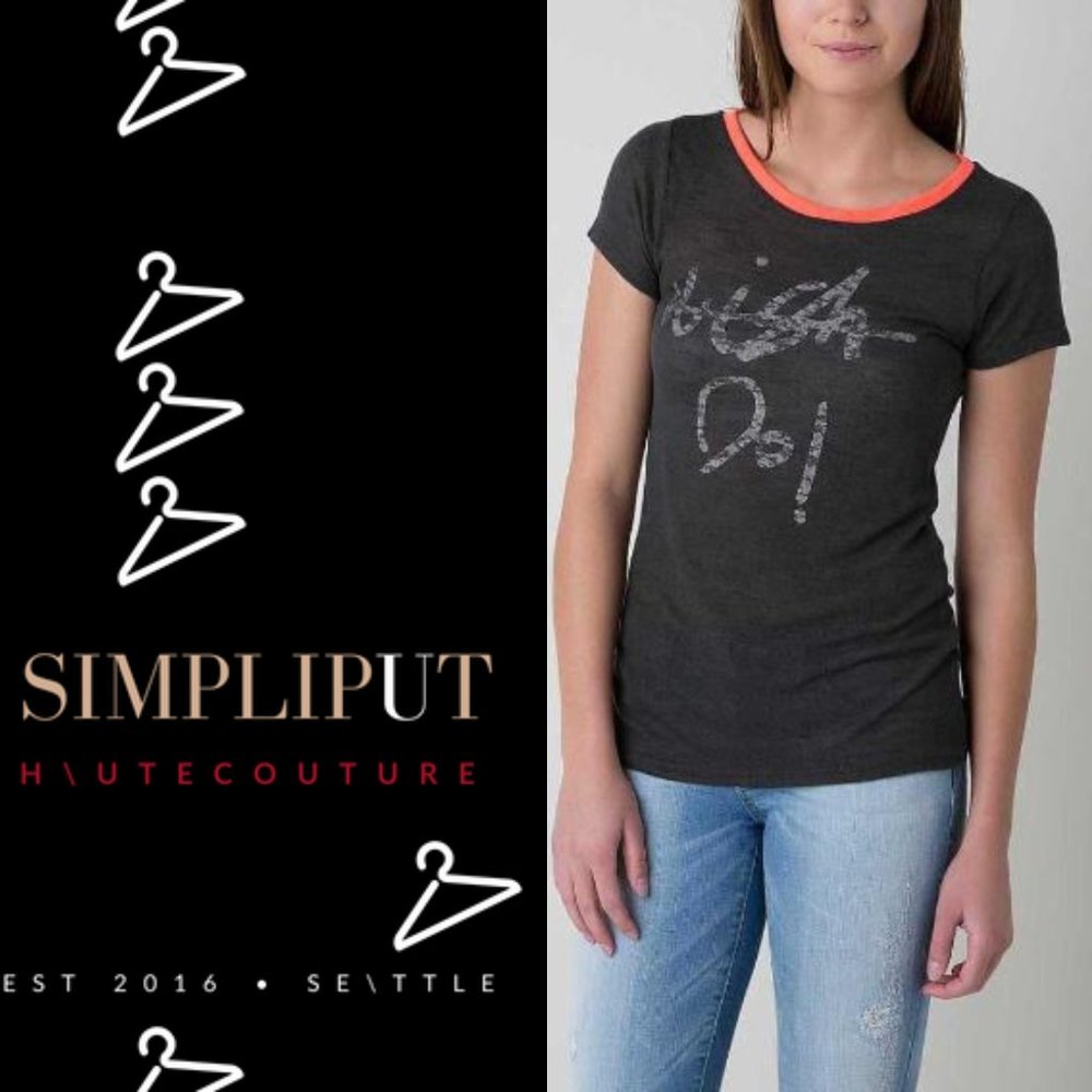 DAYTRIP WISH DO INSPIRATIONAL POINTELLE GRAPHIC TEE CHARCOAL GRAY NEON SIZE M